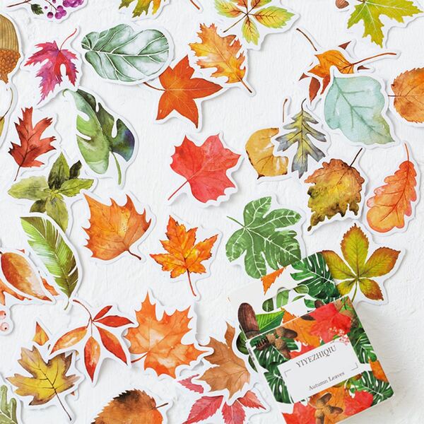 

50pcs Leaf Print Sticker, Multicolor