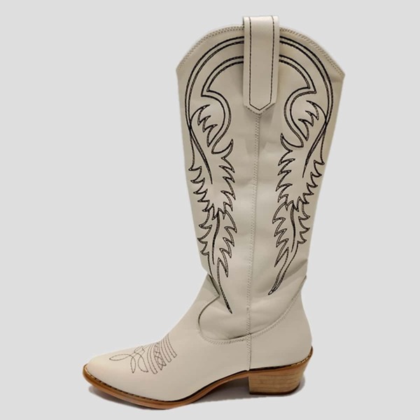

Stitch Decor Chunky Heeled Boots, White