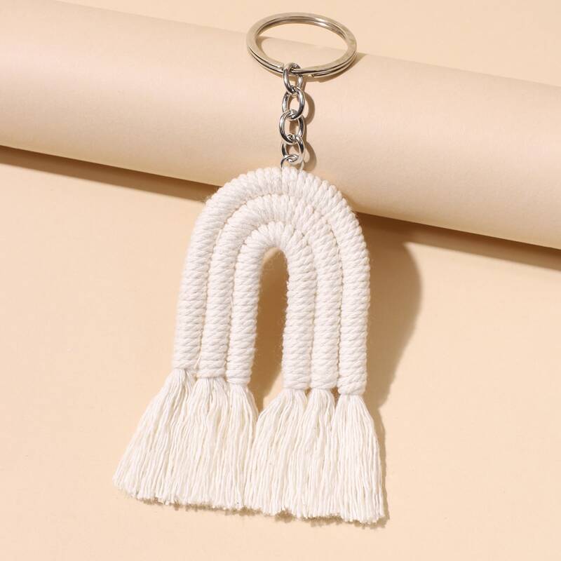 

Braided Tassel Charm Keychain, White