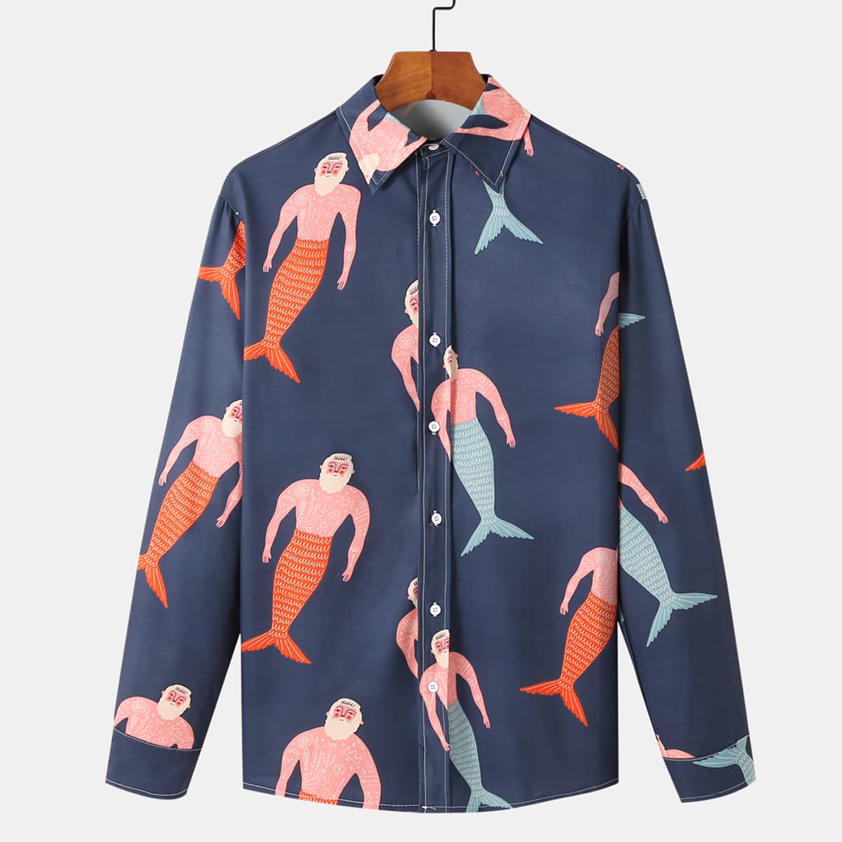 

Guys Graphic Print Button Up Shirt, Blue