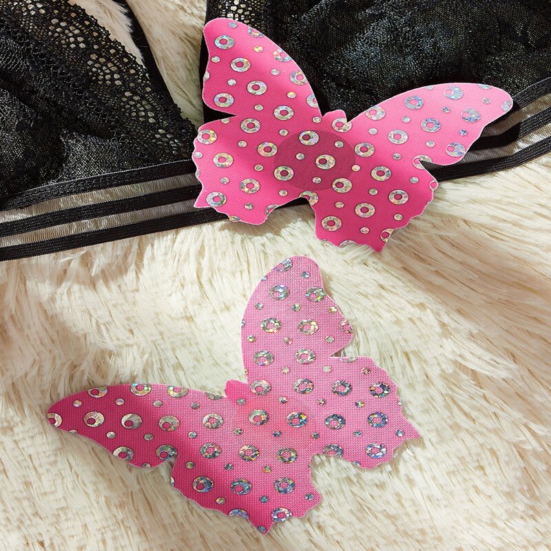 

1pair Sequin Butterfly Shaped Nipple Cover, Pink