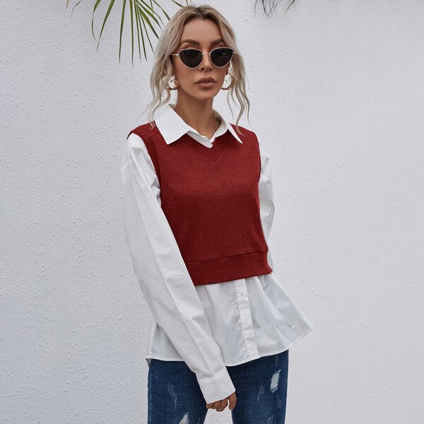 

Waffle Knit Tank Top Without Blouse, Burgundy