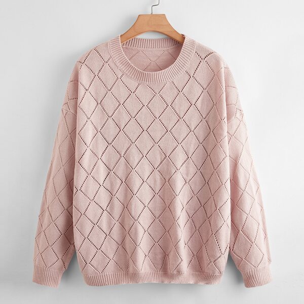 

Plus Argyle Knit Drop Shoulder Sweater, Dusty pink