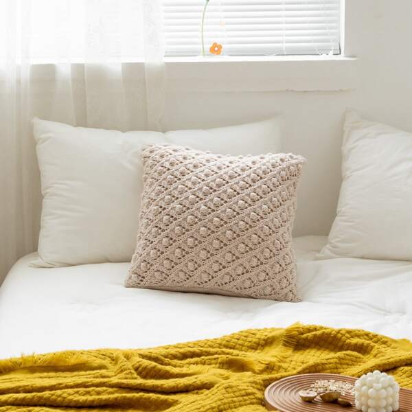 

Solid Knitted Cushion Cover Without Filler, Apricot