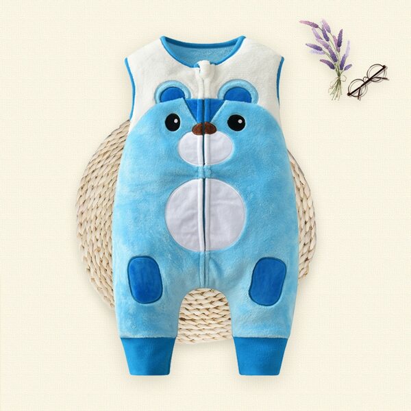 

Baby Boy Cartoon Zipper Flannel Jumpsuit, Baby blue