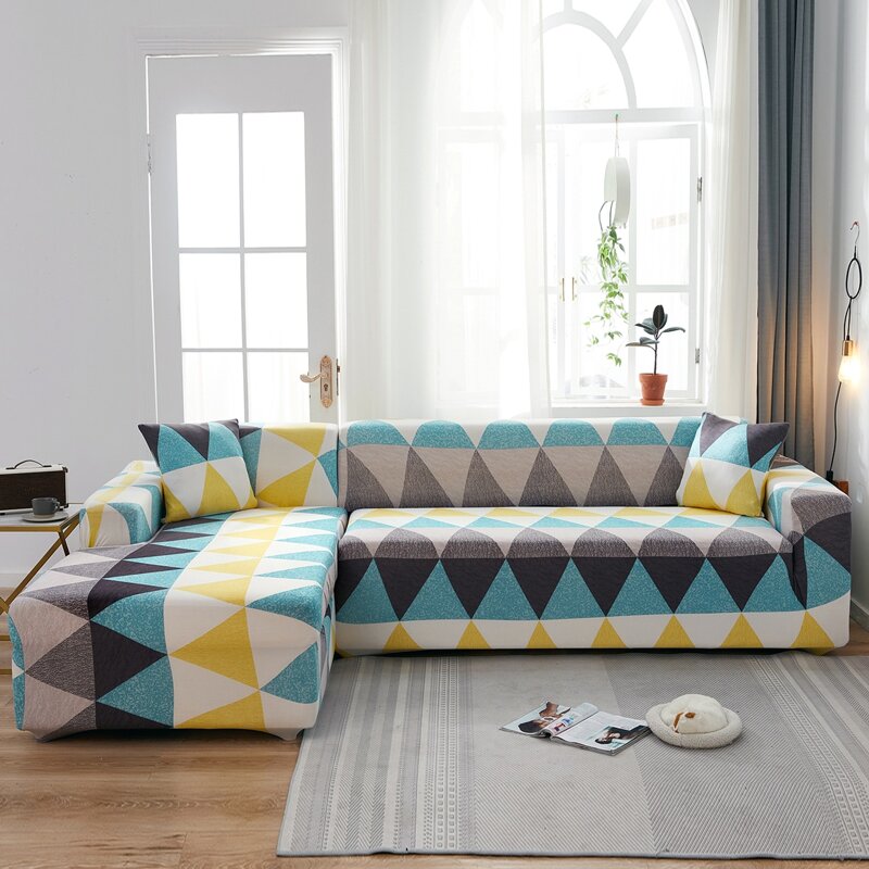 

Geometric Pattern Stretchy Sofa Cover & 1pc Cushion Cover, Multicolor