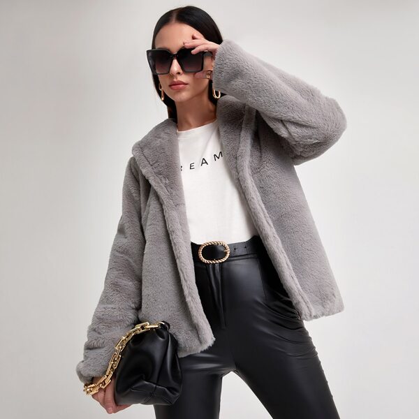 

Open Front Flannel Coat, Grey