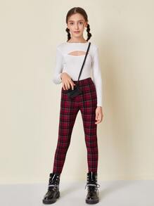 SHEIN Cô gái Tween Eo đàn hồi Vải len vuông Xà cạp - Nhiều màu - Xem 3