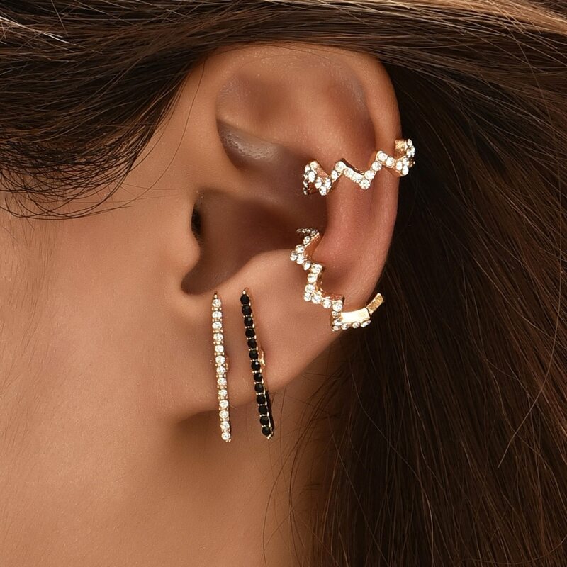 

4pcs Rhinestone Decor Earrings, Gold