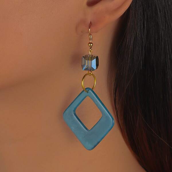 

Geo Design Drop Earrings, Blue