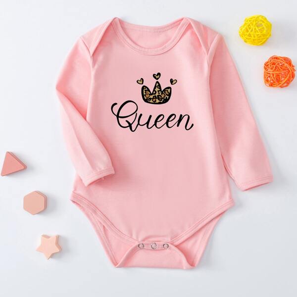 

Baby Girl Crown And Letter Graphic Bodysuit, Baby pink