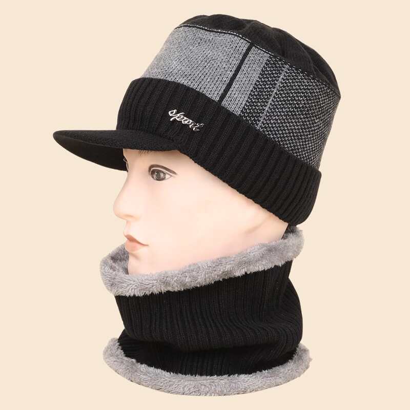 

Guys Color Block Knit Hat & Scarf, Black