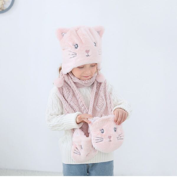 

1pc Toddler Girls Cartoon Hat & 1pc Scarf, Pink