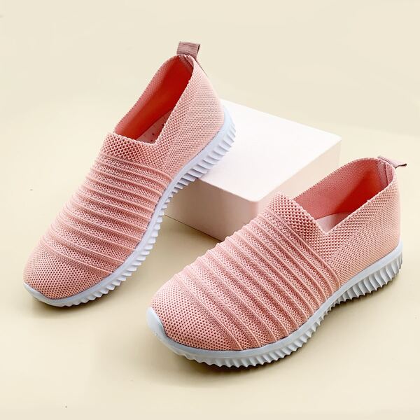 

Textured Wide Fit Knit Slip On Sneakers, Pink
