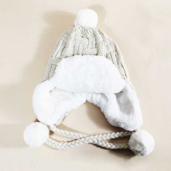 

Pom Pom Fluffy Hat, Beige