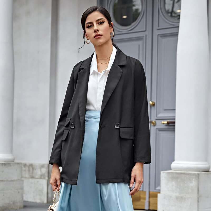 

Double Breasted Lapel Collar Blazer, Black