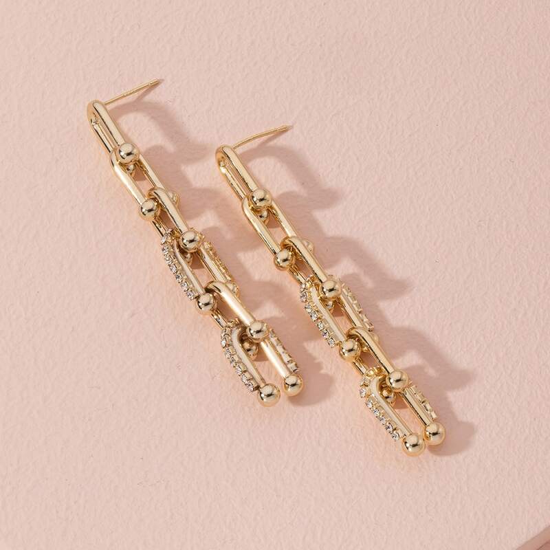 

Rhinestone Chain Drop Earrings, Gold