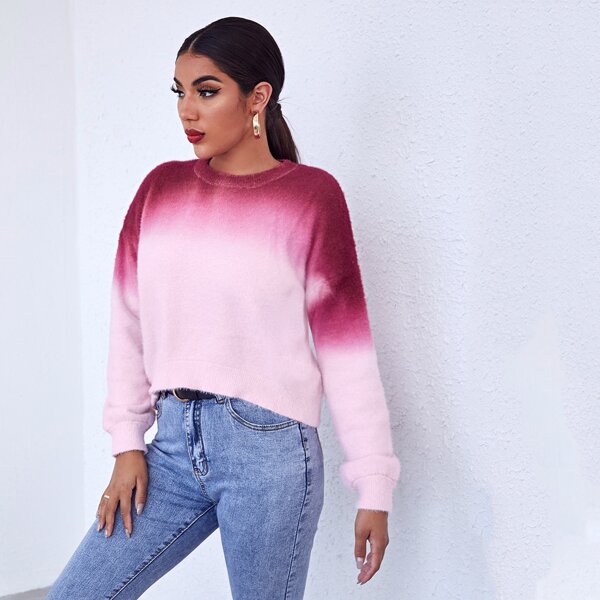 

Drop Shoulder Ombre Sweater, Pastel baby pink