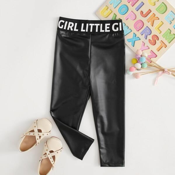 

Toddler Girls Letter Taped PU Leggings, Black