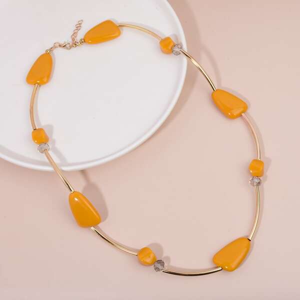 

Irregular Acrylic Bead Decor Necklace, Yellow