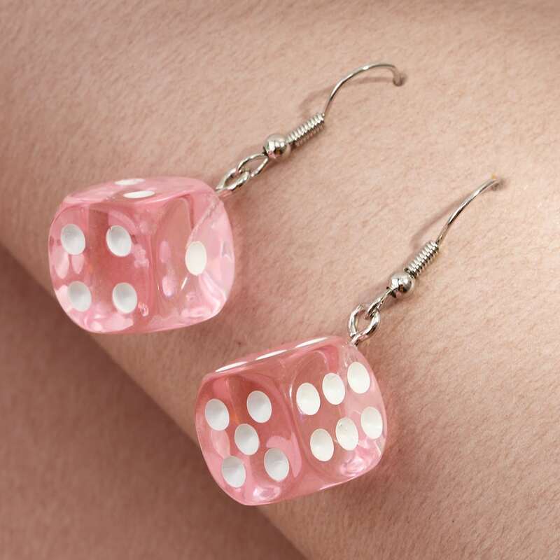 

Dice Drop Earrings, Pink