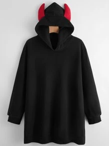 PUNK Plus 3d Ears Design Patched Hoodie - Black - View 2