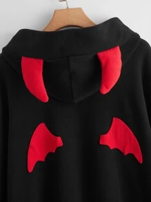 PUNK Plus 3d Ears Design Patched Hoodie - Black - View 4