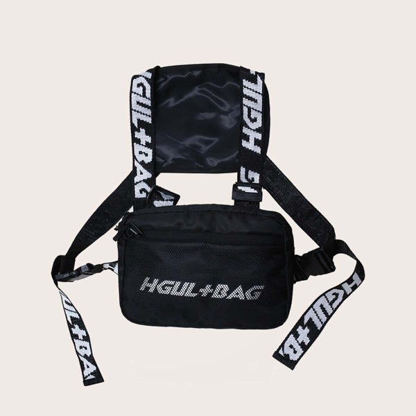 

Men Letter Graphic Chest Bag, Black