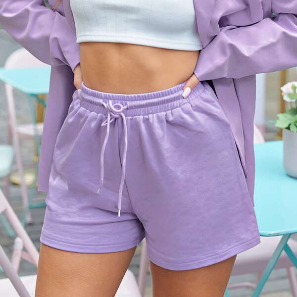

Drawstring Waist Track Shorts, Lilac purple