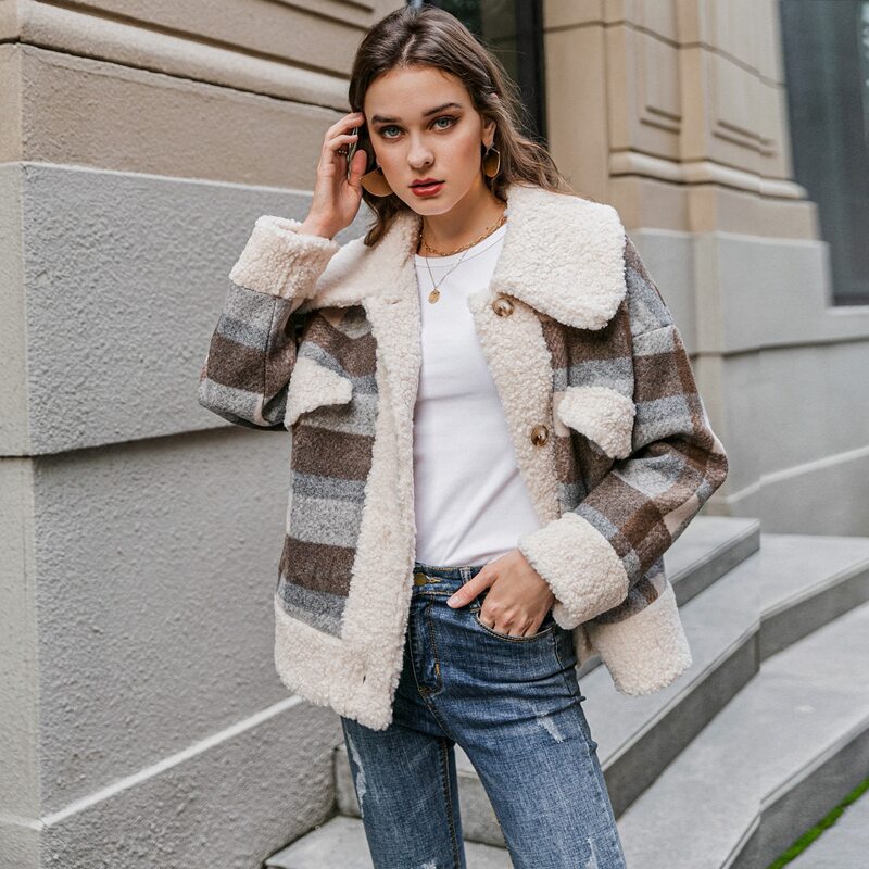 

Button Front Flap Detail Plaid Teddy Coat, Multicolor
