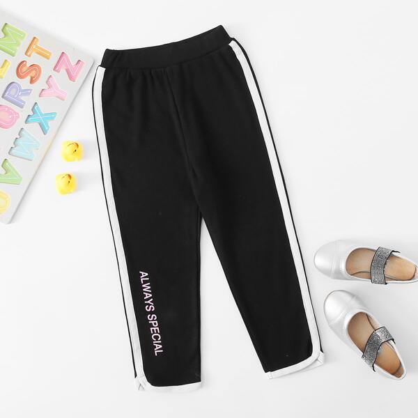 

Toddler Girls Slogan Graphic Contrast Binding Leggings, Black