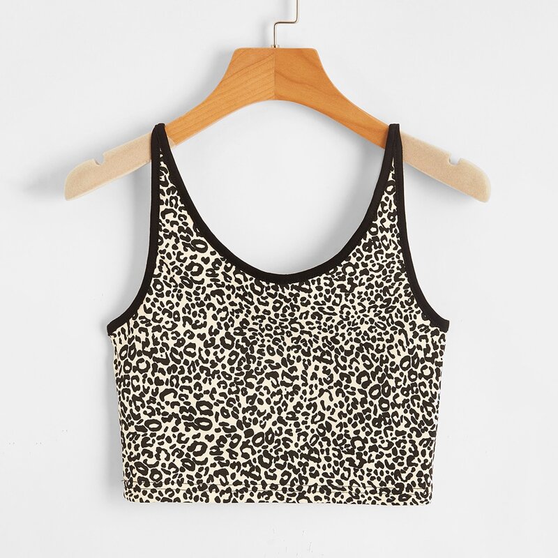 

Leopard Contrast Binding Crop Tank Top, Multicolor
