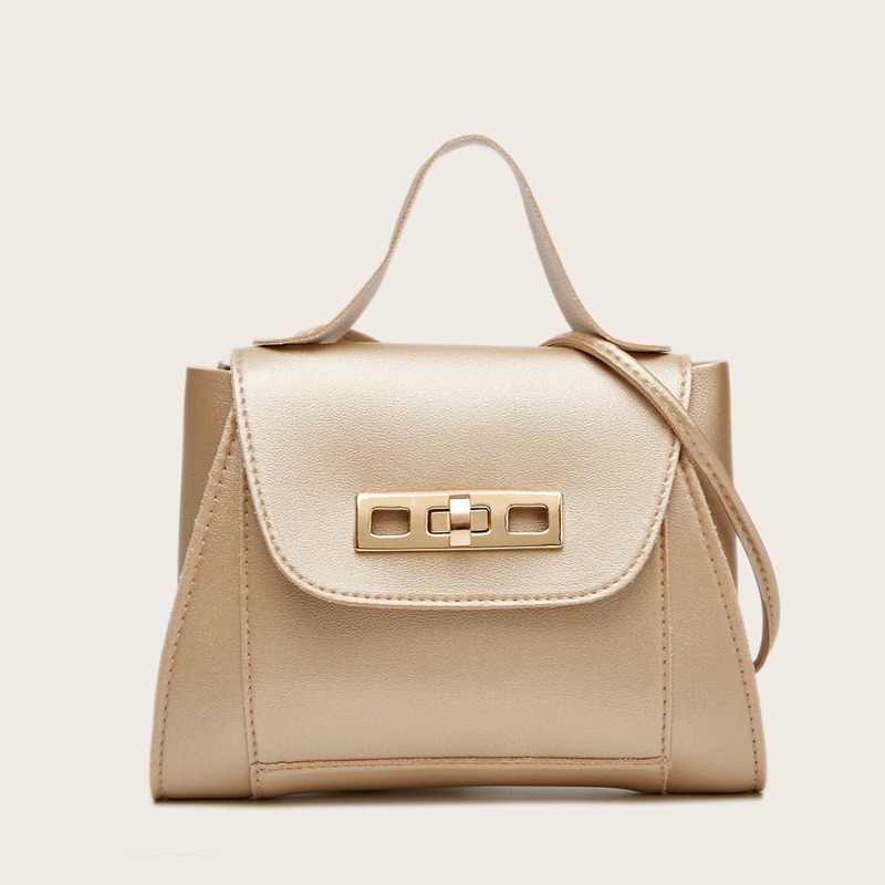 

Minimalist Turn-Lock Flap Satchel Bag, Gold