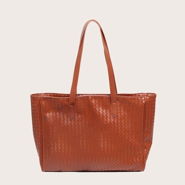 

Braided Embossed Tote Bag, Brown