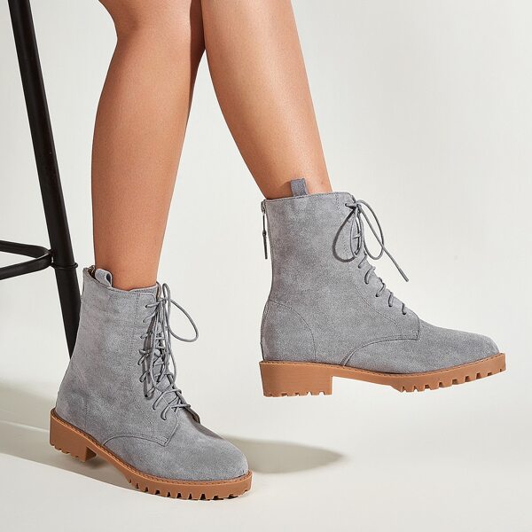 

Minimalist Lace-up Front Boots, Grey