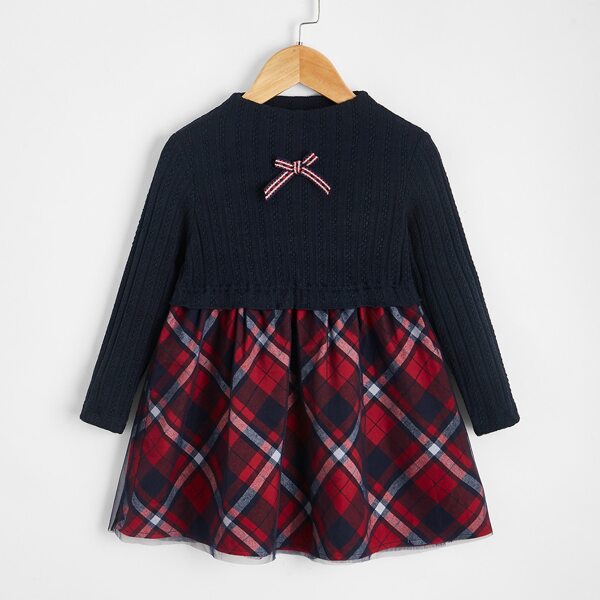 

Toddler Girls Contrast Tartan Bow Smock Dress, Multicolor