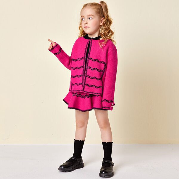 

Toddler Girls Cardigan & Ruffle Hem Knit Skirt, Hot pink