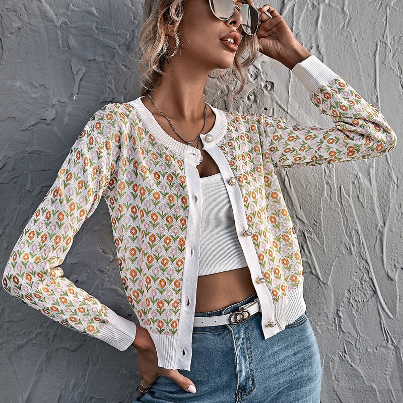 

Floral Pattern Button Front Cardigan, Multicolor