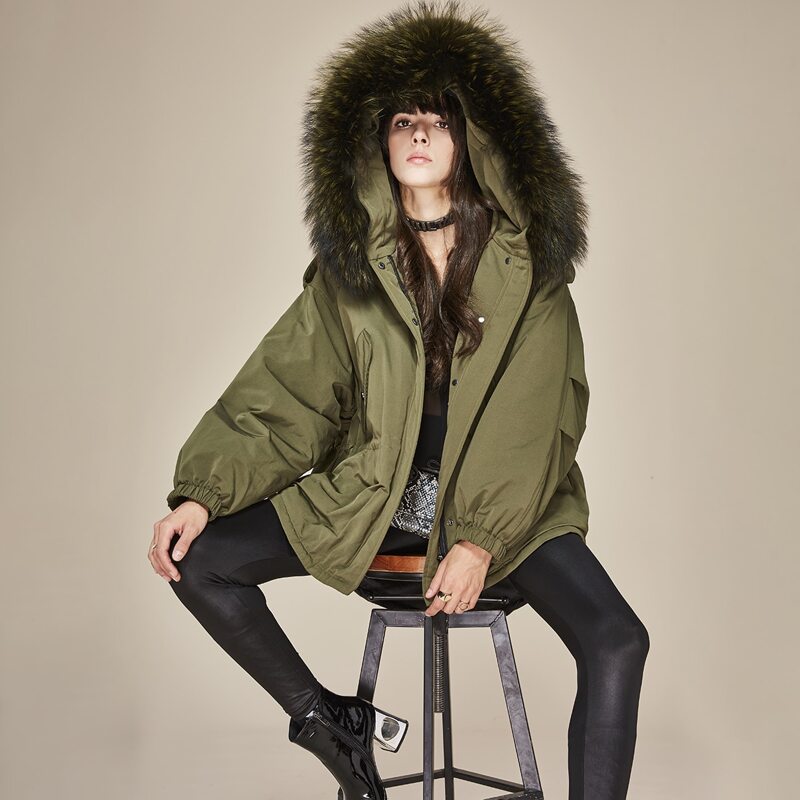 

Zip Up Hooded Down Coat, Army green