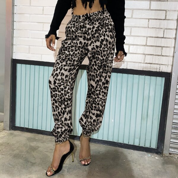 

Drawstring Waist Leopard Pants, Multicolor