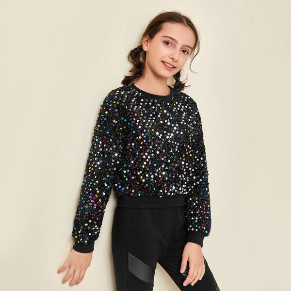 

Girls Colorful Sequin Pullover, Black