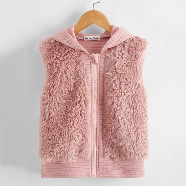

Girls Zipper Front Sleeveless Teddy Jacket, Pastel dusty pink