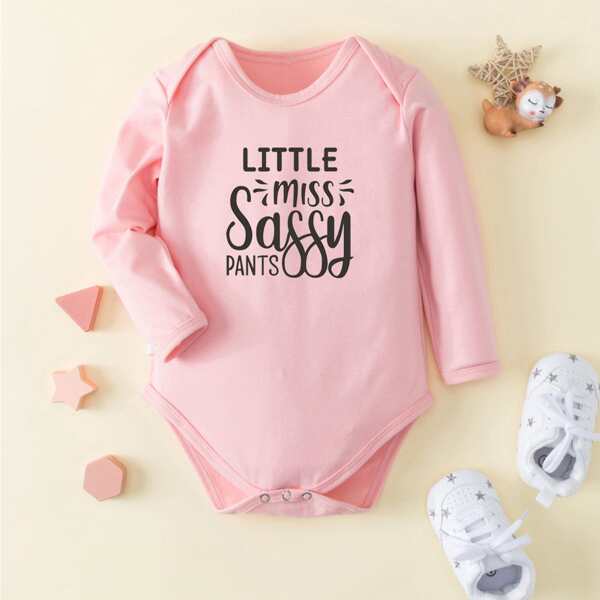 

Baby Girl Slogan Graphic Bodysuit, Baby pink