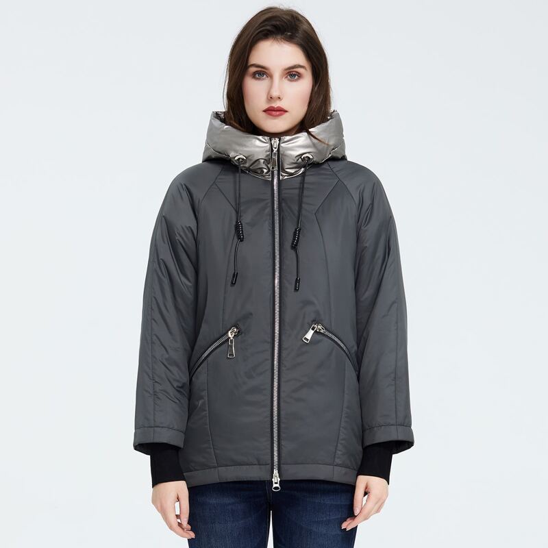 

Zip Up Raglan Sleeve Colorblock Hooded Coat, Dark grey