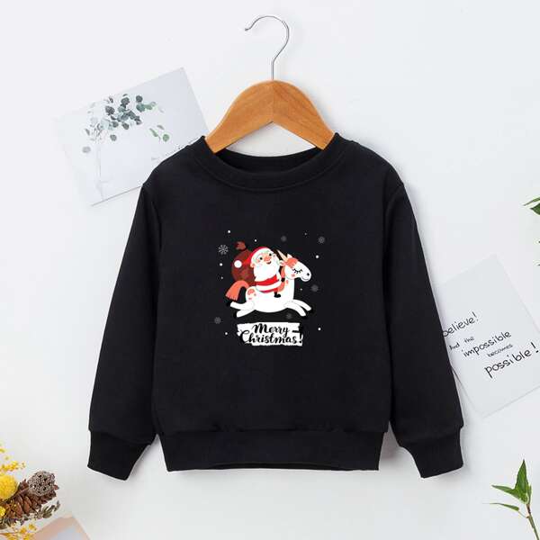 

Toddler Girls Christmas Print Sweatshirt, Black