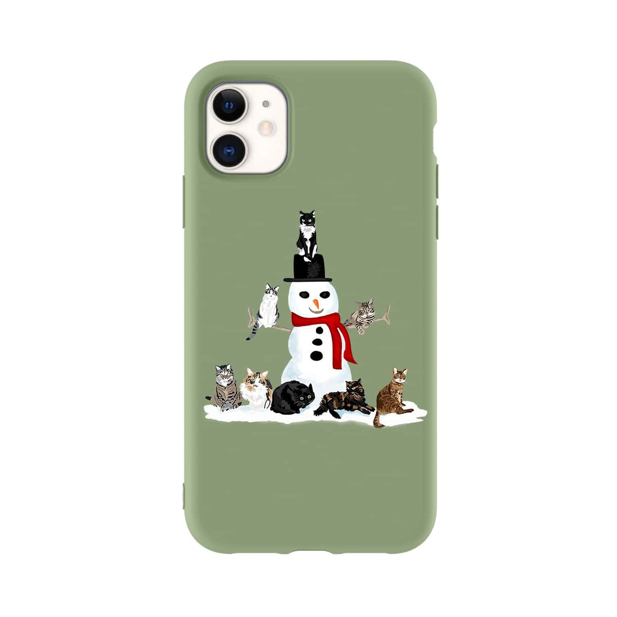 

Christmas Cat & Snowman Print iPhone Case, Green