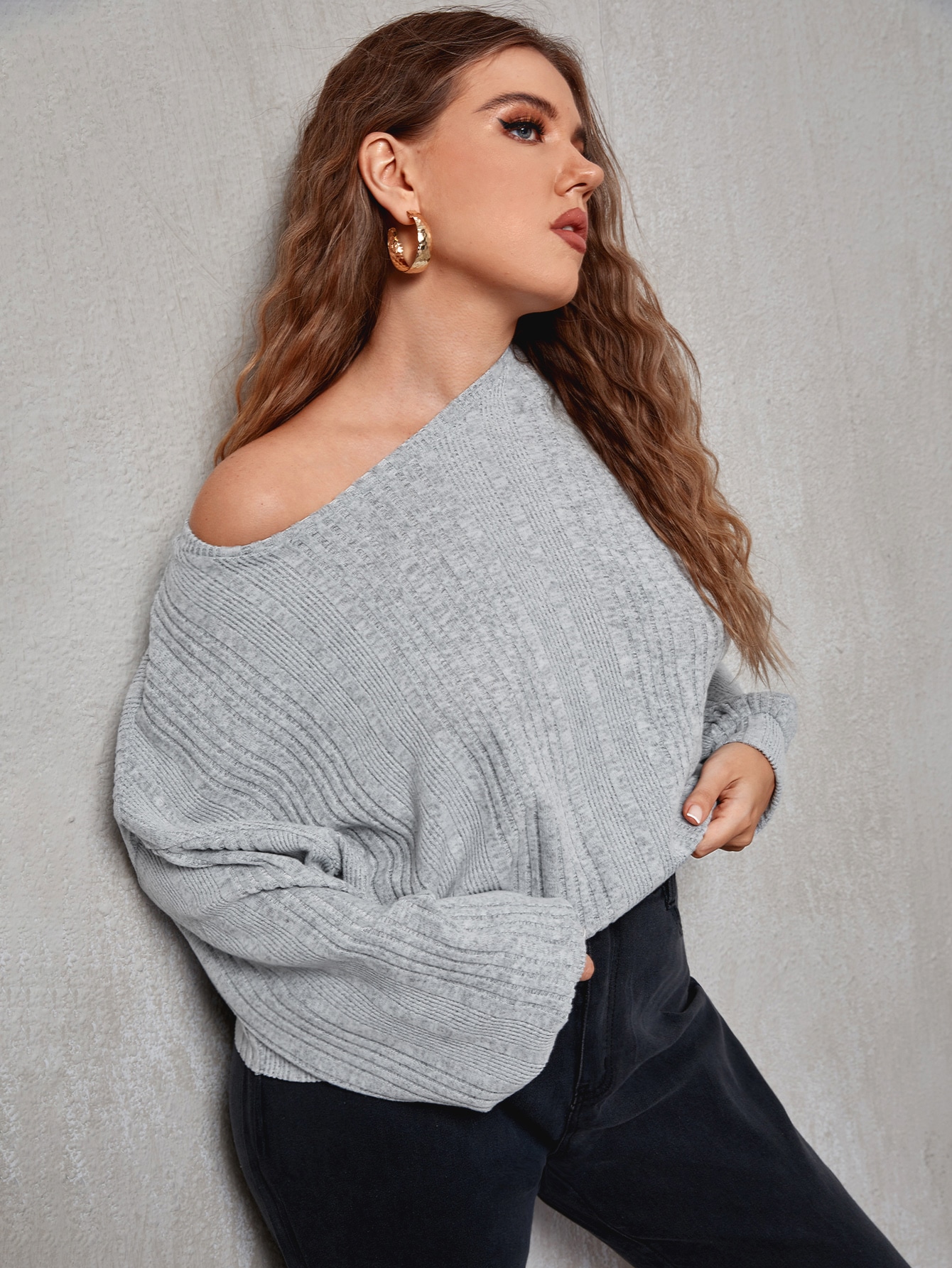 Plus Drop Shoulder Rib-knit Crop Tee thumbnail