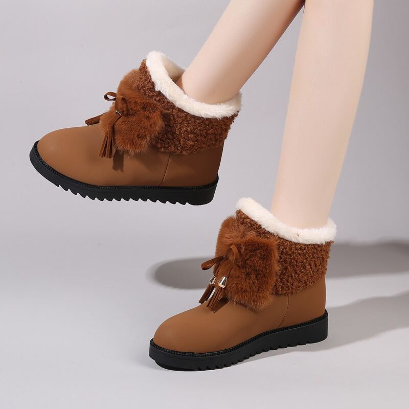 

Tassel Decor Fluffy Ankle Boots, Brown