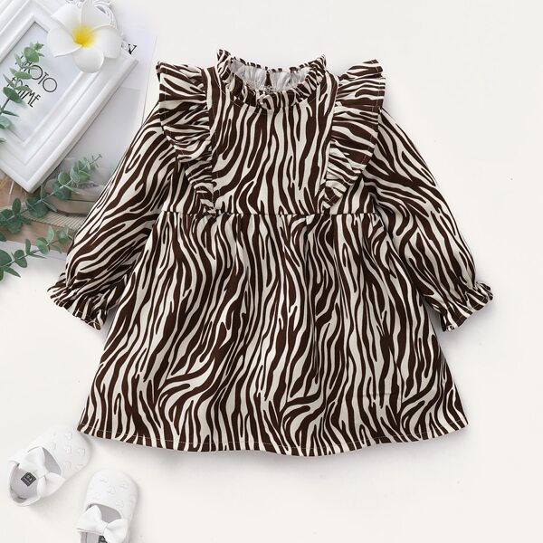 

Baby Girl Zebra Stripe Frill Collar Babydoll Corduroy Dress, Multicolor