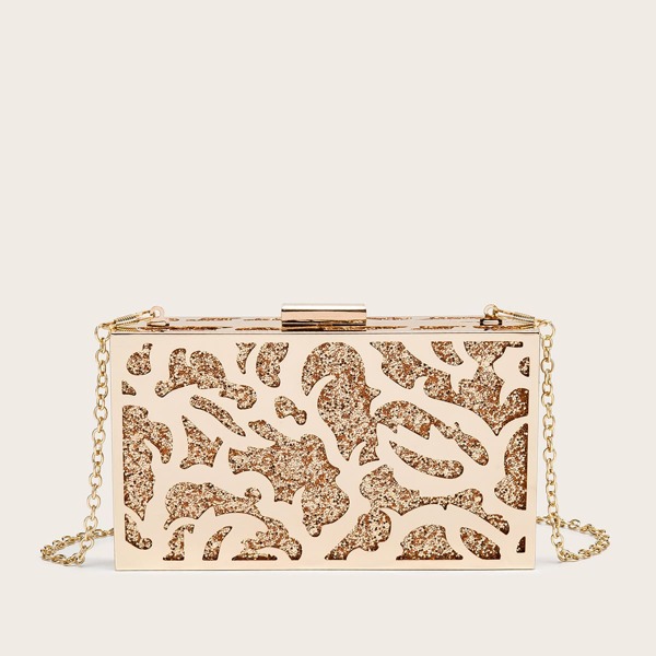 

Metallic Glitter Decor Box Bag, Gold